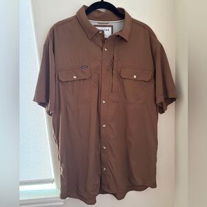 The Original Poncho Outdoors brown short sleeve button up in performance nylon